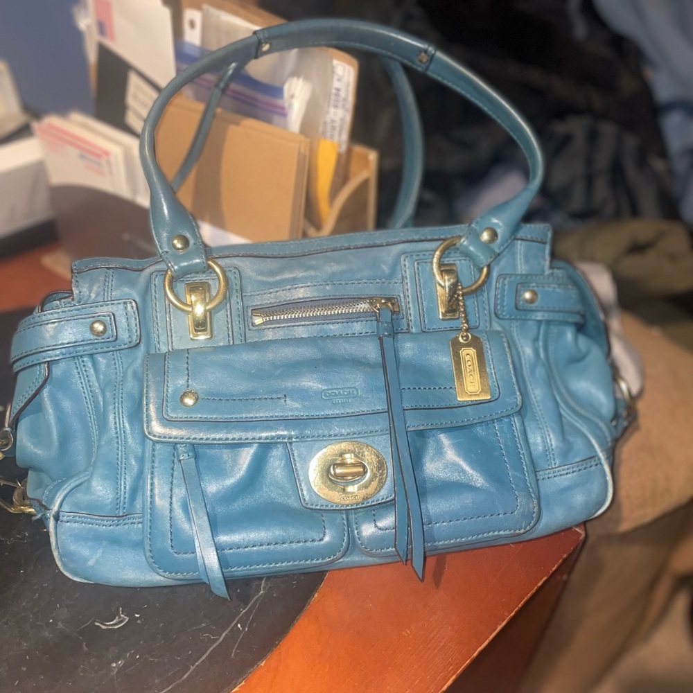 EUC Coach Blue Leather Shoulder Bag
